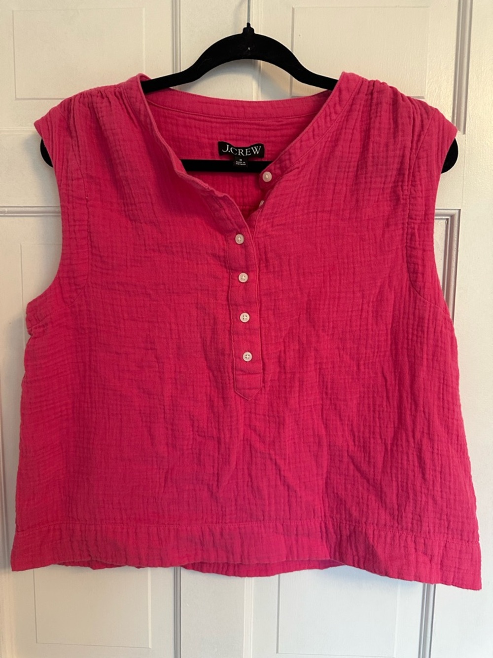 J. Crew Sleeveless Henley Tank Top - Bright Pink